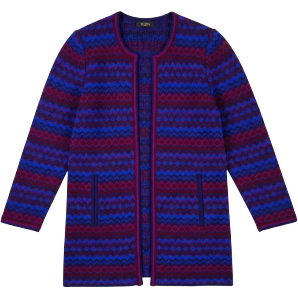 Vintage ILGWU Union Made Purple Blue Geometric Zig Zag Open Front Cardigan Large
